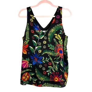 VIOLET + CLAIRE Black Sleeveless Multi Colored Floral Tropical Tank Top Medium
